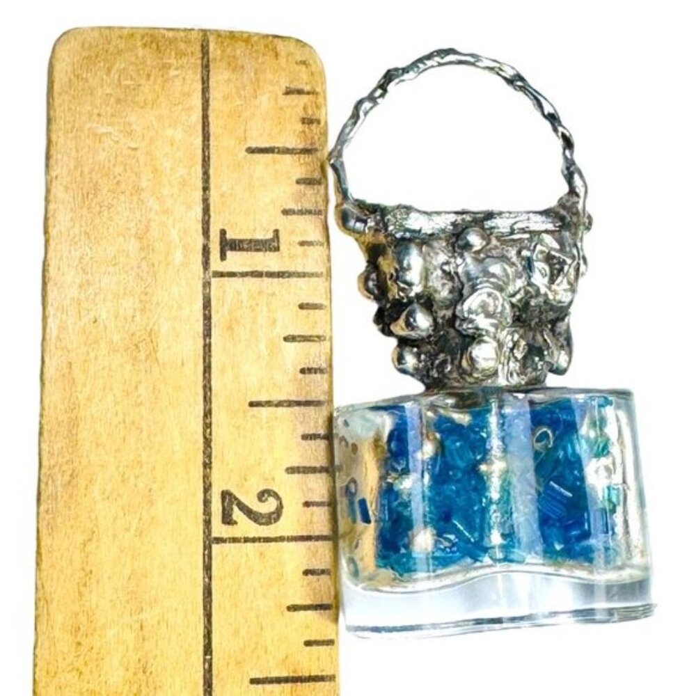 Repurposed VINTG Perfume Glass Bottle Pendant Necklace w Rustic Silver Metalwork - Picture 9 of 15